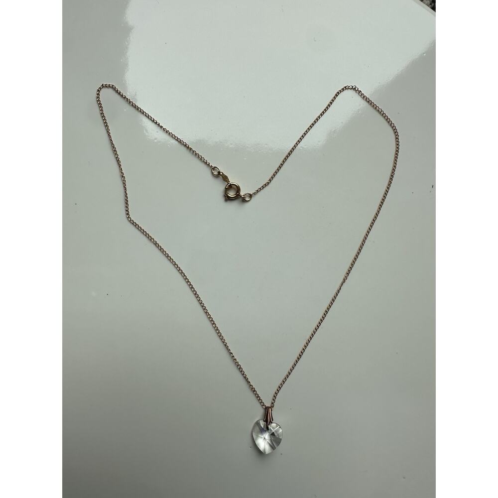 Vintage 12K Gold Plated Necklace 15” Chain Crystal Heart Charm Faceted
